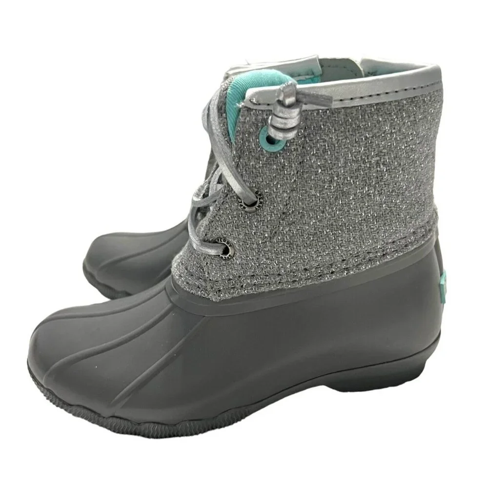 NEW Sperry 9M Sparkly Grey & Aqua Saltwater Boots
